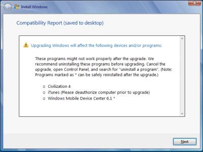 windows 7 compatibility report sample