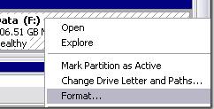 formatting a partition in windows example