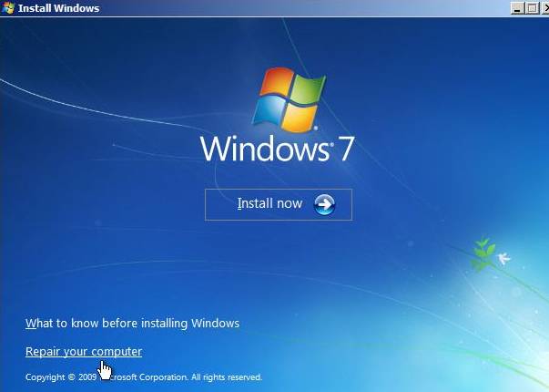windows 7 repair your computer boot menu
