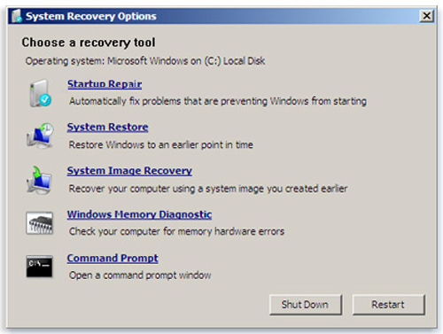 windows 7 system recovery options menu