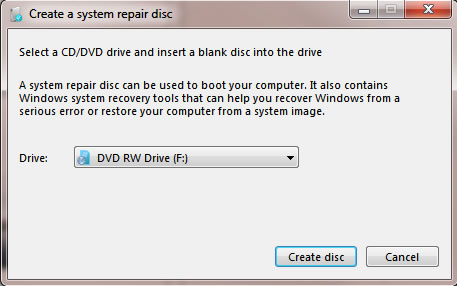 windows 7 vista create a system repair disc wizard