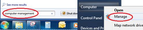 selecting computer management in windows 7