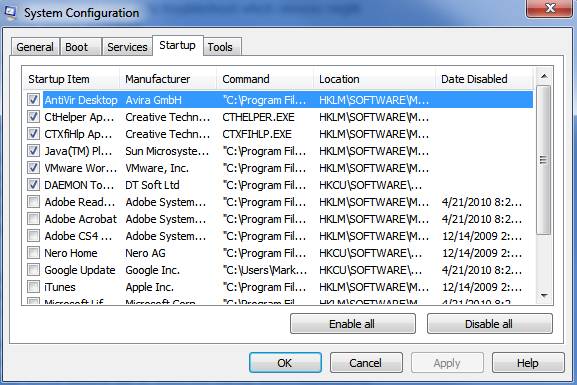 windows 7 msconfig startup tab