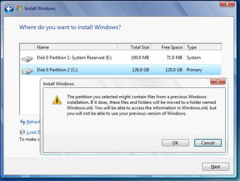 windows 7 windows.old dialog box